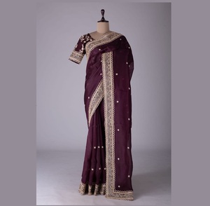 Designer Exclusive Latest Export Fancy Silk Fabric Embroidery <b>Blouse</b> <b>Sari</b> Saree Ethnic Bridal Weddings Stunning Trendy Tunic - Product Image 1