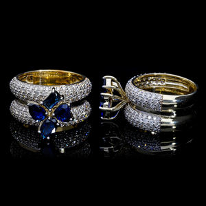 Bague élégante en or jaune 14 carats plaqué rhodium, large bande classique, pavée de diamants naturels taille brillant, motif floral en grappe - Product Image 2