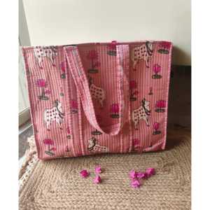 Bolsa de Mano Grande Acolchada Personalizable con Estampados de Animales Ecológicos Pichwai, Forro de Algodón Reciclado, Uso Diario, Publicidad, Impresión de Alimentos - Product Image 1