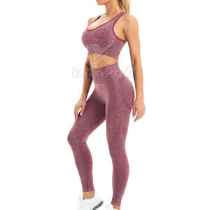 ชุดโยคะผู้หญิงคุณภาพดีที่สุด ผลิตตามสั่ง เอวยืดหยุ่น สีพื้น ชุดออกกำลังกาย 2 ชิ้น - Product Image 3