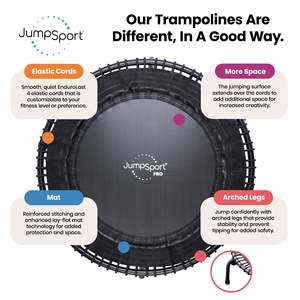 JumpSport PRO 550f Trampolino per Fitness Indoor Leggero 44 Pollici Design Pieghevole in Acciaio Sicuro per Ragazzi e Ragazze Nero - Product Image 3