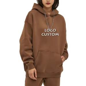Mode décontracté surdimensionné couleur unie femmes sweats à capuche personnalisés 350g Plus polaire épaissi lâche femmes sweats à capuche - Product Image 5