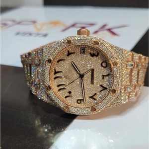 Montre de luxe en or rose de qualité supérieure pour hommes avec cadran entièrement pavé Bracelet à conception automatique Mouvement mécanique Style tendance - Product Image 1