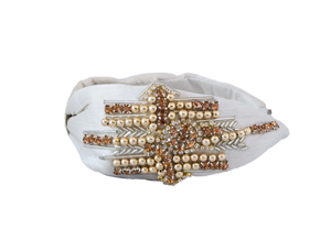 Lightweight, comfortable & durable Premium Handmade Pearl Crystal <b>Beaded</b> Knot <b>Headband</b> with Embroidered Fabric Hair Accessory - Product Image 5