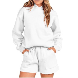 Vêtements de fitness les plus vendus ensemble de shorts à capuche pour femmes vêtements de yoga épais surdimensionnés à épaules tombantes sweats à capuche d'entraînement personnalisés - Product Image 1