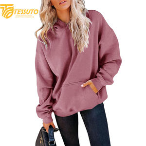 Vente en gros de sweats à capuche de haute qualité, couleur unie, avec impression de logo sur mesure, 100% coton, courts pour femmes - Product Image 4