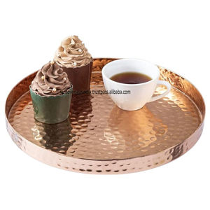Stylish <b>Round</b> Hammered Copper <b>Tray</b> Decorative Serving Platter Vanity Organizer Display Accent for Kitchen Bath & Living Spaces - Product Image 4