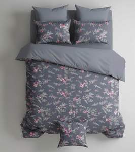 Ensemble de draps de lit en microfibre moderne géométrique de luxe, taille Queen, avec garnissage en polyester, gris foncé, 2 taies d'oreiller - Product Image 3