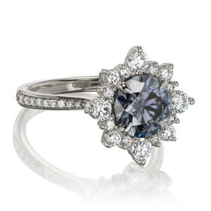 Original Grey Moissanite Cluster Engagement <b>Ring</b> Round Cut Moissanite Diamond Pave <b>Set</b> Halo with 925 <b>Silver</b> <b>Ring</b> for Women - Product Image 1