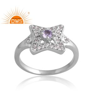 แหวนพลอยสีเงินชุบแพลเลเดียมแบบธรรมชาติและสีขาวโทแพซแบบปรับแต่งได้สำหรับผู้หญิง - Product Image 1