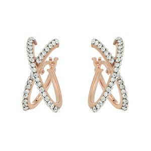 Boucles d'oreilles DelPia style X, tube externe 10 % or 18 carats sur argent sterling 925, tube intérieur avec cristaux blancs roses 10x15mm - Product Image 1