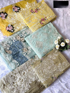 Algodón con autobordado pesado y varios parches bordados traje de estilo paquistaní semicosido para adultos - Product Image 6