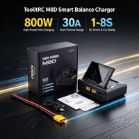 Chargeur intelligent double canal ToolkitRC M8D 800W2 30A 10-49V 1-8S haute puissance à charge rapide pour drone et voiture RC