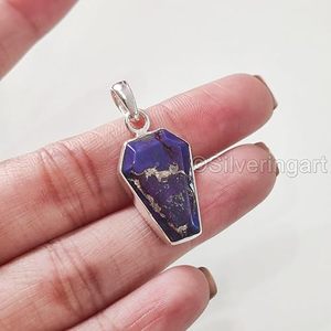 Pendentif pour femme en turquoise cuivre naturel, pierre de naissance de décembre, bijoux faits à la main, pendentif en argent sterling 925 - Product Image 6