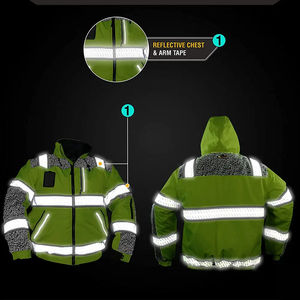 Hi Viz ความปลอดภัยสะท้อนแสงผู้ชายเสื้อหนาวกันน้ํากันลมข้น Parkas เสื้อแจ็คเก็ตปักเป้าเบาะสําหรับขาย - Product Image 5