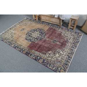 Alfombra Turca Vintage de 4.5x7.2 pies (137x219 cm), Alfombra a Cuadros Azul y Roja - Product Image 4