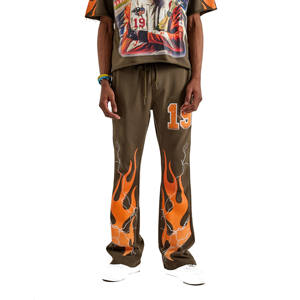 Pantalones Deportivos Anchos de Pierna Ancha al por Mayor, 100% Algodón, Pantalones Deportivos de Felpa, Holgados, Estampados con Pedrería - Product Image 4