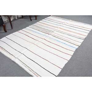 Alfombra Vintage Grande de 5.4x8.1 pies, Alfombra Turca Blanca con Diseño Floral - Product Image 5