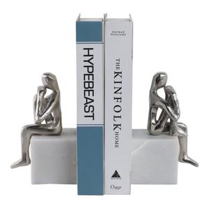 Artistic Human Form Silver Finished Marble Base Bookends Ideal For Home Library Study <b>Room</b> And Thoughtful Space Styling - Product Image 2