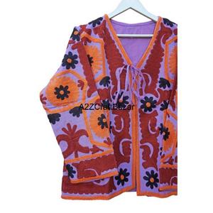 Nueva tendencia de las mujeres Floral bordado volantes Suzani bombardero chaqueta hecha a mano de punto acolchado invierno ecológico algodón rápido - Product Image 5