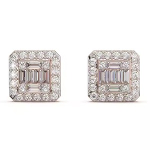 Luxury 10K Gold VS Clarity Lab Grown Round Diamond Classic <b>Screw</b> <b>Back</b> Square Shape Trendy Style <b>Earring</b> <b>for</b> Wedding Gift - Product Image 1