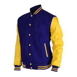 Blouson universitaire personnalisé 2026 pour homme – Broderie sur coton régulier, jaune et bleu, effet délavé, coupe lourde - Product Image 5