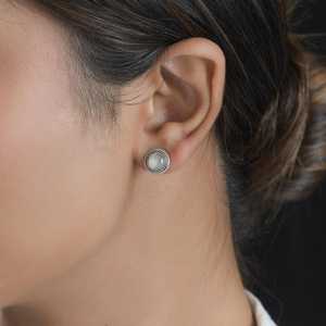 Rainbow Moonstone Bezel Setting Luxury <b>Stud</b> Earrings 925 Sterling <b>Silver</b> 7mm for Party & Gift - Product Image 2