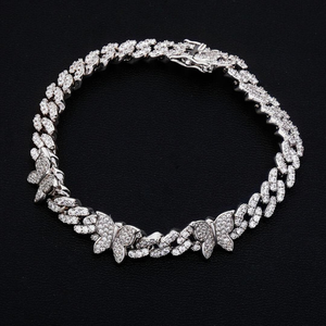Mejora tu apariencia con esta pulsera de hip hop de mariposa cubana con eslabones, diamante natural en plata de ley 925 - Product Image 2