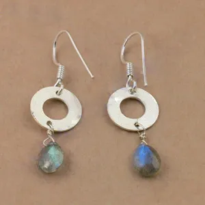 Boucles d'oreilles pendantes en argent 925 avec labradorite pour femmes, bijoux cadeau tendance - Product Image 1