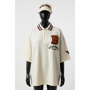 Camiseta Polo de Algodón de Alta Calidad para Mujer, Corte Holgado, Color Crema, con Logotipo Bordado en Aplique, Camisetas Polo de Algodón para Mujer - Product Image 6