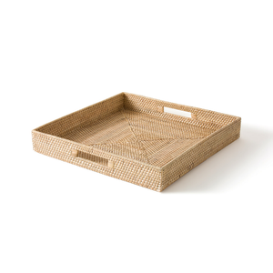 Plateau de service carré en rotin tressé écologique avec poignées découpées pour la décoration de la maison, l'organisation de la cuisine et de la table - Product Image 2