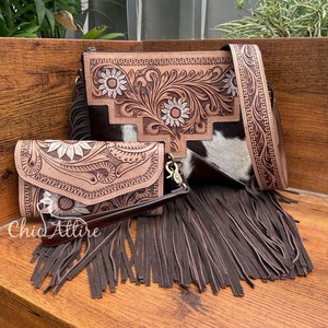 ชุดคอมโบ2ชิ้นสำหรับผู้หญิงกระเป๋าหนังวัวแท้อุปกรณ์มือแฟชั่นใหม่ - Product Image 1