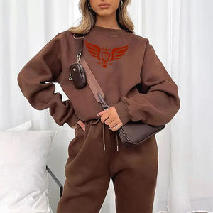 Conjunto Deportivo de Dos Piezas para Mujer, Color Sólido, Sudadera con Cuello Redondo y Pantalones Jogger, Ropa Casual para Estar en Casa o Hacer Ejercicio - Product Image 5