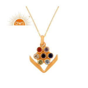 Collar con colgante de múltiples piedras preciosas naturales de plata de ley más vendido, fabricante de joyería fina Demi - Product Image 3