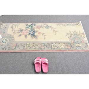 พรมขนแกะตุรกีสีเบจสีฟ้าวินเทจแบบคลาสสิกงานปะติดด้านข้างแบบโบโฮทำด้วยมือขนาด19 x 4.7ft พรมยางติดในห้องโถงสี่เหลี่ยมผืนผ้าแบบแอบสแตรก - Product Image 5