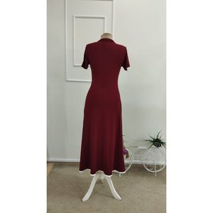 Women's Short Sleeve Open Neck Front <b>Zipper</b> Flared Midi Viscose Dress, 34206 - Product Image 4