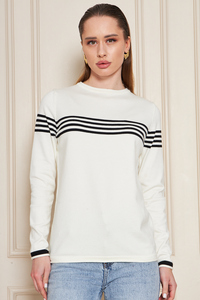 Blouse en tricot rayée à col rond et manches longues pour femme, confortable et élégante, respirante, de haute qualité, service OEM - Product Image 3