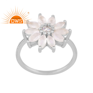 Dernier modèle de bague empilable en argent sterling avec pierre de lune naturelle Cz et arc-en-ciel de forme florale Fabricant de bijoux personnalisé - Product Image 1