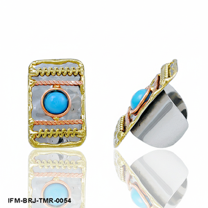 Handmade Tri-Metal Mixed Metal Rectangle <b>Statement</b> <b>Ring</b> with Turquoise Center Stone Artisan Jewelry for Women - Product Image 3