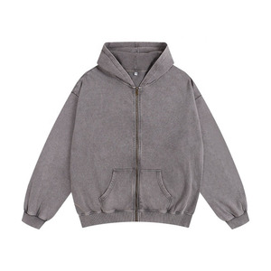 Sweat-shirt à capuche unisexe surdimensionné en molleton français lourd, délavé à l'acide, avec fermeture éclair, personnalisable, streetwear - Product Image 2