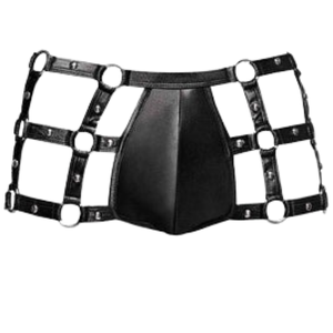 Bulldog Leather Jockstrap Black Red Faux Leather One Size Fetish Wear - Product Image 5