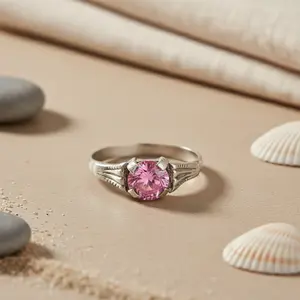 Rose <b>Gold</b> Plated Trendy Silver Pink Gemstone Ring for Women Fashionable Sterling Silver Inlay <b>Number</b> Shape Jewelry Licensed - Product Image 3
