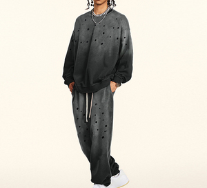Vente en gros Sweat à capuche et pantalon délavés à l'acide surdimensionnés vintage personnalisés pour hommes Ensemble de survêtement deux pièces de haute qualité pour hommes - Product Image 1