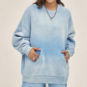 Sudaderas con capucha de felpa francesa de algodón a la moda deportiva para mujer, sudadera gruesa de peso pesado, lavado ácido, desteñida, desgastada, rasgada, Invierno - Product Image 3