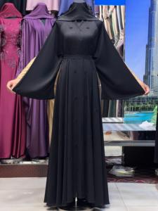 Abaya Musulmana Tradicional de Diseño Marroquí Negro, Hermosa, Hecha a Mano, Transpirable, Antiarrugas, con Cuello en V y Largo hasta el Tobillo, Dubai 2025 - Product Image 2