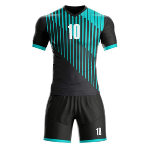 Conjunto de Uniforme de Fútbol Personalizado para Hombre, Negro y Verde Azulado, Sublimado, Transpirable, Pantalones Cortos de Poliéster, Uniformes para Adultos - Product Image 1