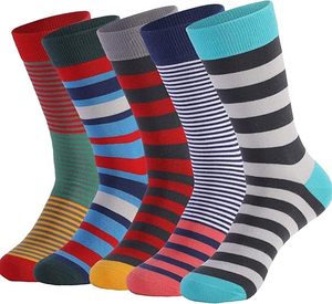 ถุงเท้าผู้ชายแบบถักลายเรขาคณิตทันสมัยสำหรับฤดูใบไม้ร่วง ระบายอากาศได้ดี ลายทางสีสันสดใส ความยาวระดับกลาง - Product Image 3