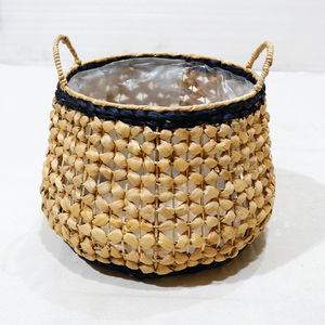 Panier de rangement rond en jacinthe d'eau tissé sur mesure Artex Dong Thap, rustique, écologique, avec doublure en PE, lot de 2 - Product Image 4