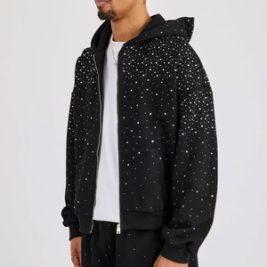 Custom Rhinestone Hoodies OEM Manufacturer 100% Cotton Fleece Eco-Friendly Sparkle Stone Design Men's Winter Breathable Quick - Product Image 6