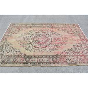 พรมขนแกะสีเบจสีแดงคลาสสิกขนาด5.4x8ฟุตงานเย็บปะสี่เหลี่ยมผืนผ้าสไตล์ตุรกีสำหรับห้องนั่งเล่นห้องโถงยางขนาด10มม. - Product Image 3